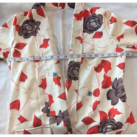 Floral Print Womens Blazer Open Front Jacket Small Lightweight Red Cream & Black - Picture 8 of 13